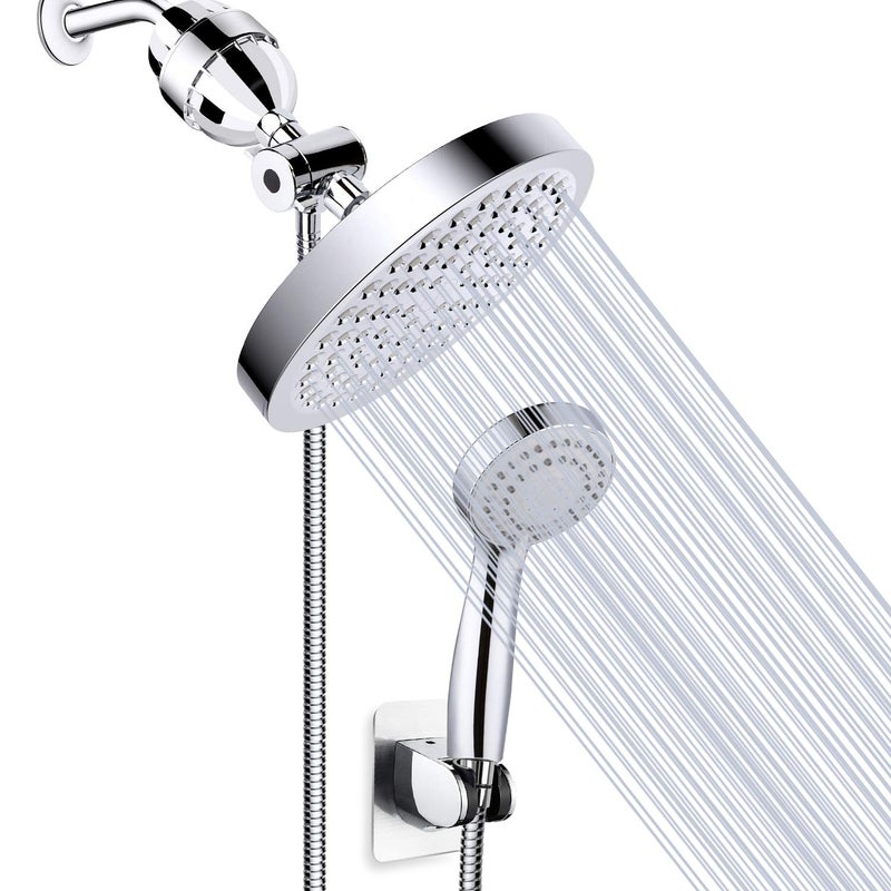 Taiker Filtered Shower Head, High Pressure Rainfall Shower Head/Handheld Shower Filter Combo, Luxury Modern Chrome Plated with 60'' Hose Anti-leak with Holder (Silver) - Image 1